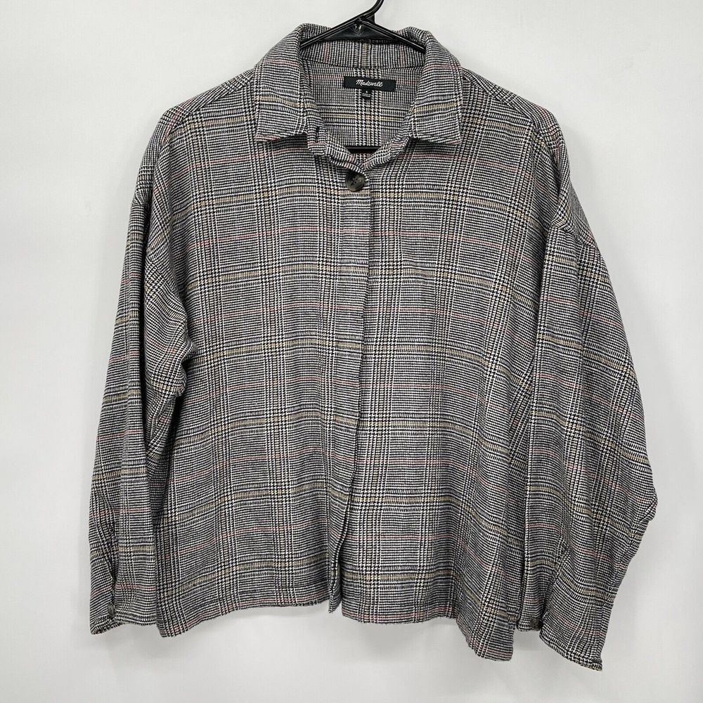 Madewell S Plaid Button Up Shirt Womens Black White Glen Plaid Cotton Shacket